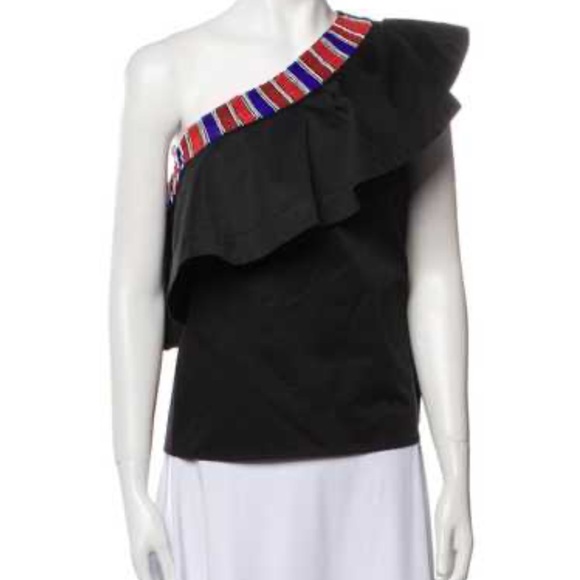 Saloni Esme One-Shoulder Ruffle Top with Beaded Detail - Picture 1 of 8